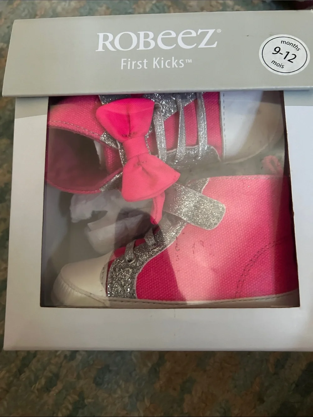 Robeez Pink Canvas Baby Walker Shoes with Silver Glitter Straps